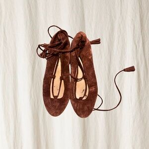Madewell Women's Suede Lace-Up Ballet Flats - Brown